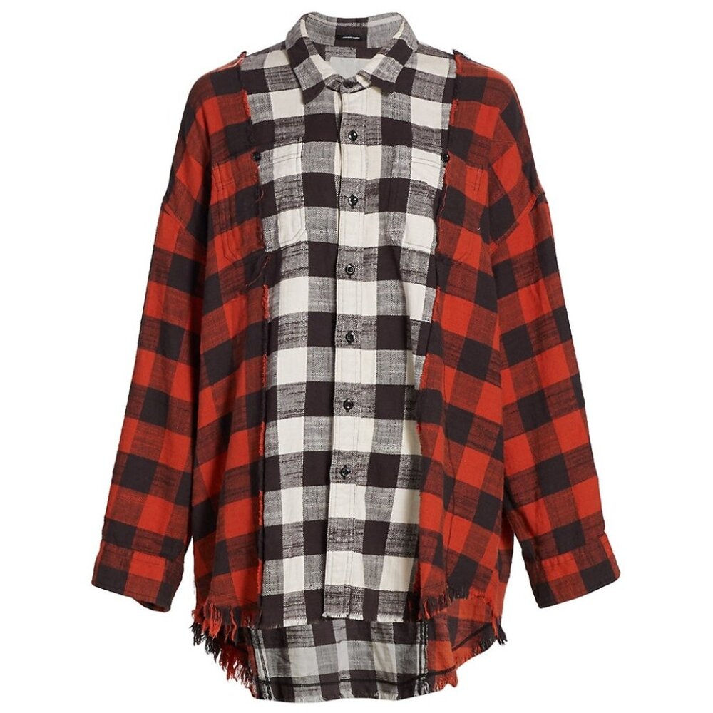R13 Buffalo Plaid Drop Neck Combo Work Shirt